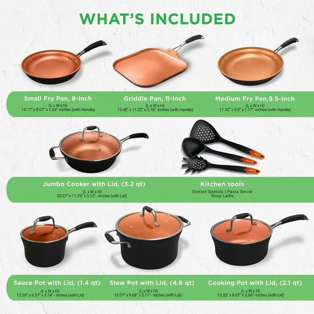 Alt view image 6 of 7 - NutriChef 14-Piece Non-Stick Kitchenware Pots & Pans Set  Copper Coating & Hard-Anodized Finish (NCCWALN14)