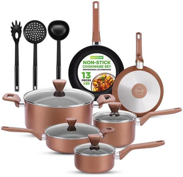 Main image of NutriChef 13-Piece Non-Stick Kitchenware Pots & Pans Set  Stylish Home Cookware (NCCWA13BR)