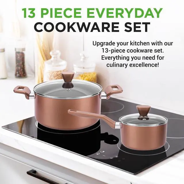 Alt view image 4 of 7 - NutriChef 13-Piece Non-Stick Kitchenware Pots & Pans Set  Stylish Home Cookware (NCCWA13BR)