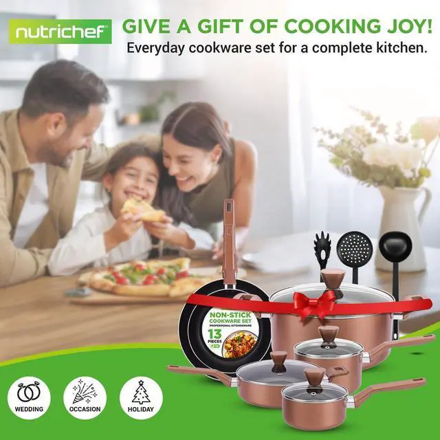 Alt view image 3 of 7 - NutriChef 13-Piece Non-Stick Kitchenware Pots & Pans Set  Stylish Home Cookware (NCCWA13BR)