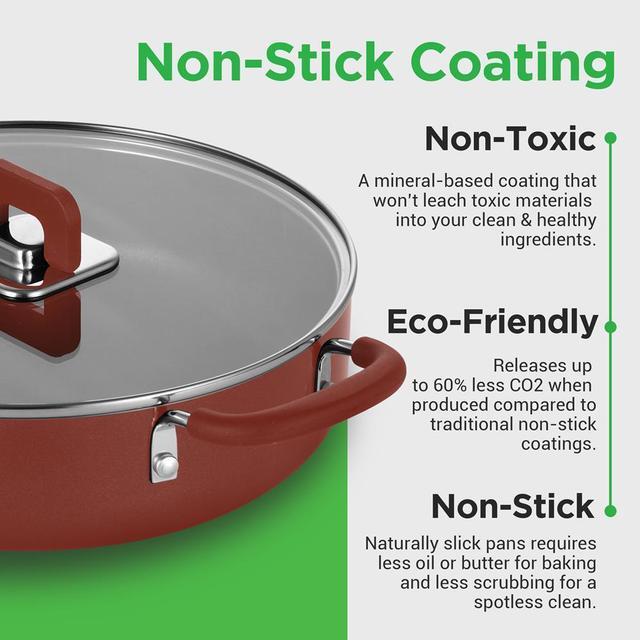 Alt view image 7 of 7 - NutriChef 17-Piece Stackable Non-Stick Kitchenware Cookware Set - Brown (NCCWSTKBR)