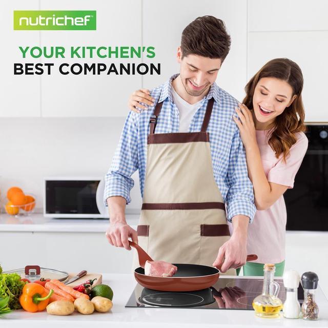Alt view image 4 of 7 - NutriChef 17-Piece Stackable Non-Stick Kitchenware Cookware Set - Brown (NCCWSTKBR)
