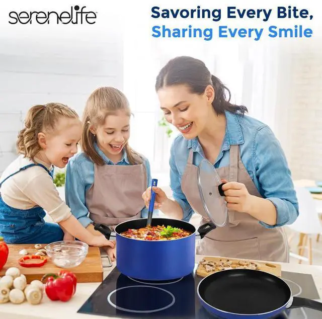 Alt view image 7 of 7 - SereneLife 15-Piece Non-Stick Kitchenware Pots & Pans Set  Blue (SLCW15BLU)