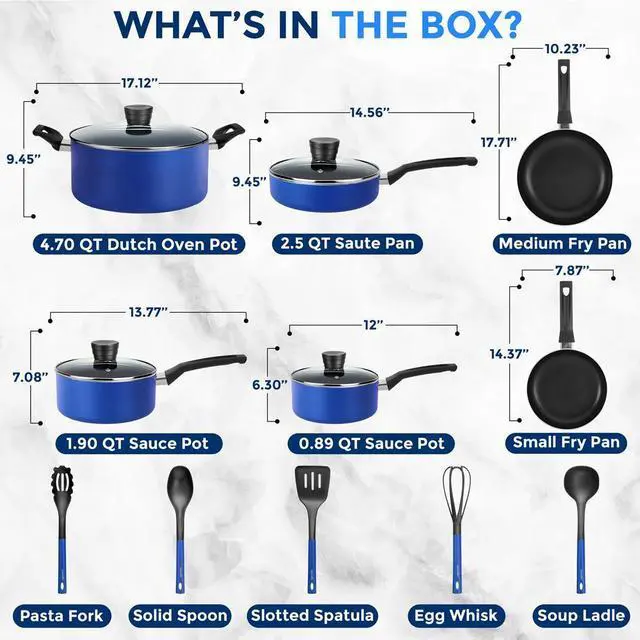 Alt view image 2 of 7 - SereneLife 15-Piece Non-Stick Kitchenware Pots & Pans Set  Blue (SLCW15BLU)