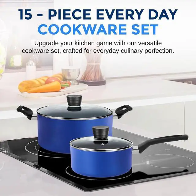 Alt view image 5 of 7 - SereneLife 15-Piece Non-Stick Kitchenware Pots & Pans Set  Blue (SLCW15BLU)