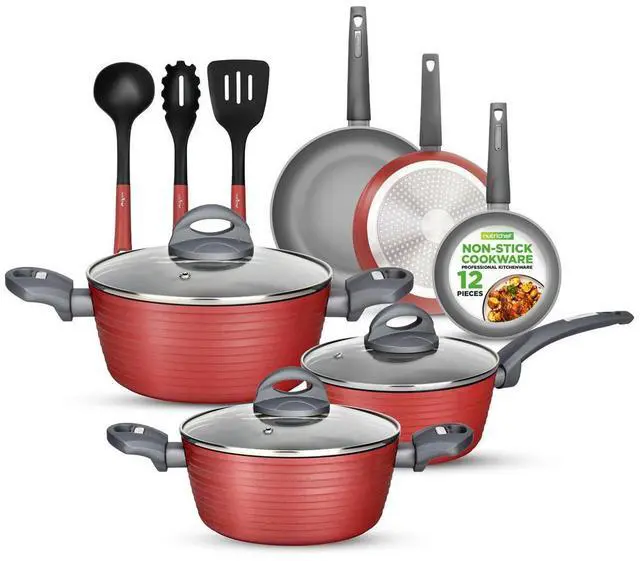 Alt view image 6 of 7 - NutriChef 12-Piece Non-Stick Kitchenware Pots & Pans Set  Red (NCCW12RED)