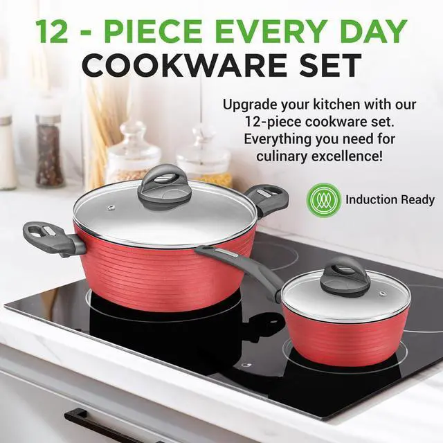 Alt view image 3 of 7 - NutriChef 12-Piece Non-Stick Kitchenware Pots & Pans Set  Red (NCCW12RED)