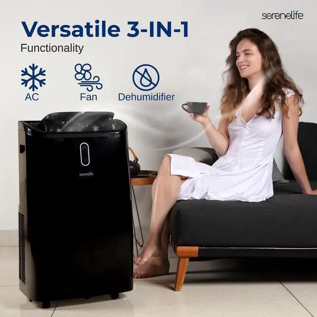Alt view image 6 of 7 - SereneLife 14,000 BTU Portable Air Conditioner  Black (SLPAC408B)