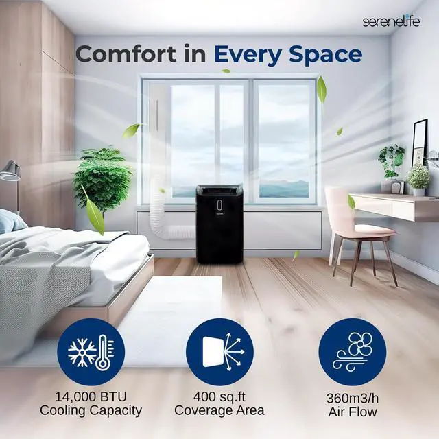Alt view image 5 of 7 - SereneLife 14,000 BTU Portable Air Conditioner  Black (SLPAC408B)