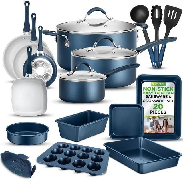 Main image of NutriChef 20-Piece Non-Stick Kitchenware Pots & Pans Set  Blue (NCCW20SBLU)
