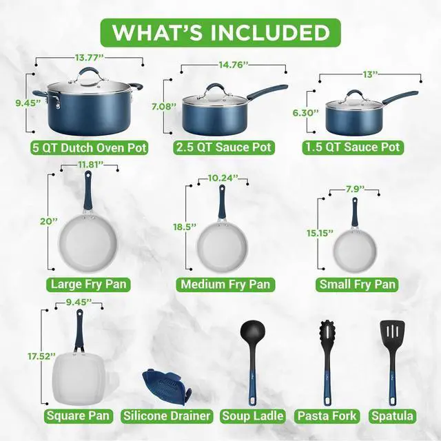 Alt view image 2 of 7 - NutriChef 20-Piece Non-Stick Kitchenware Pots & Pans Set  Blue (NCCW20SBLU)