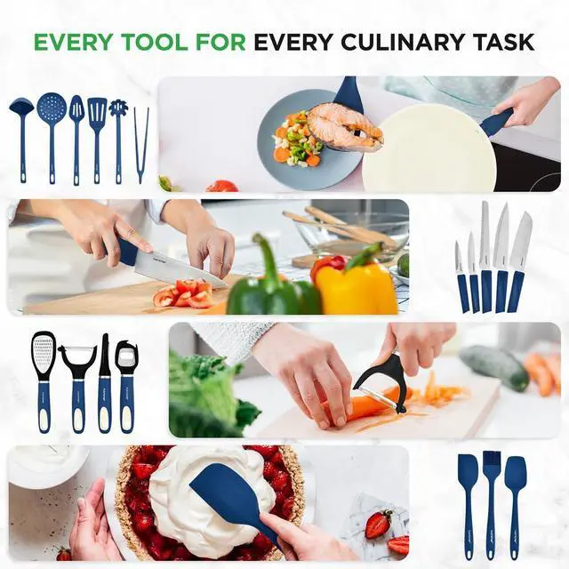 Alt view image 4 of 7 - NutriChef 54-Piece Kitchenware, Kitchen Tools, and Bakeware Set  Blue Gray (NCCW54GRA)