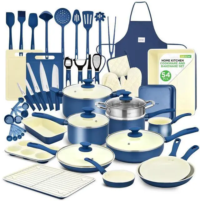 Main image of NutriChef 54-Piece Kitchenware, Kitchen Tools, and Bakeware Set  Blue Gray (NCCW54GRA)