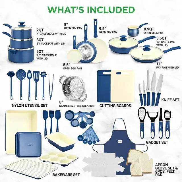 Alt view image 2 of 7 - NutriChef 54-Piece Kitchenware, Kitchen Tools, and Bakeware Set  Blue Gray (NCCW54GRA)