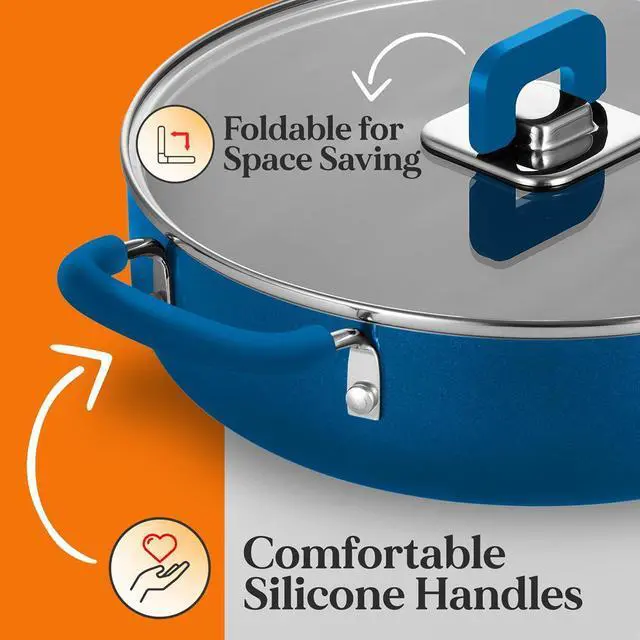 Alt view image 3 of 7 - NutriChef 17-Piece Stackable Non-Stick Kitchenware Cookware Set  Blue (NCCWSTKBUL)