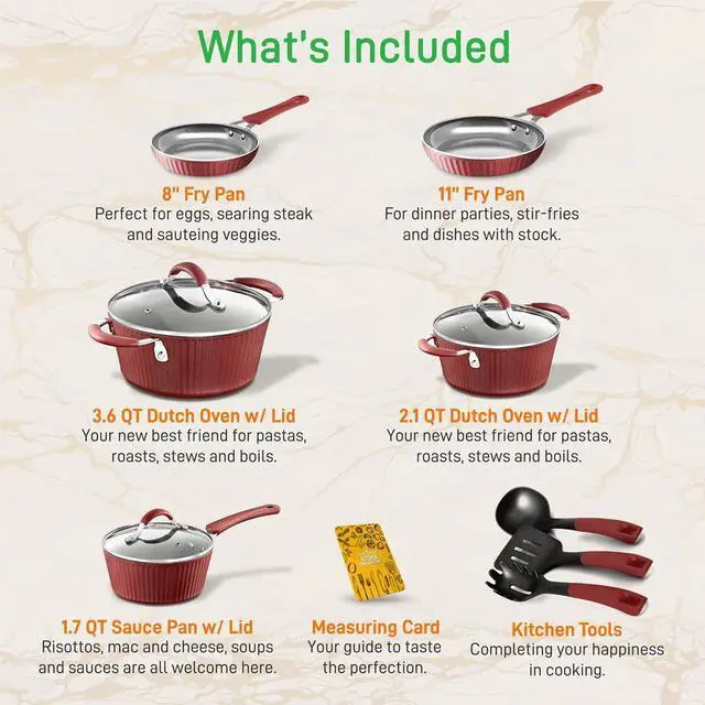 Alt view image 5 of 7 - NutriChef 11-Piece Ceramic Non-Stick Kitchen Cookware Set - Red (NCCW11RDL)