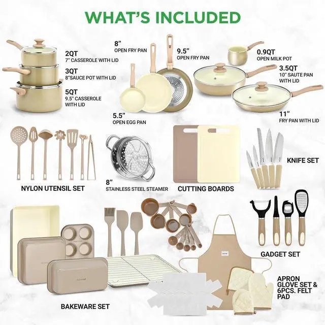Alt view image 5 of 7 - NutriChef 54-Piece Non-Stick Kitchen Cookware, Bakeware & Tools Set - Taupe Brown (NCCW54TBR)