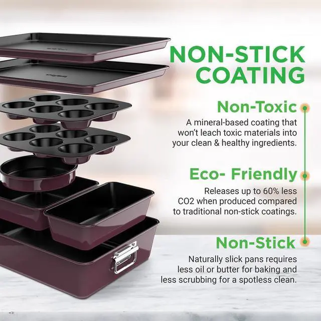 Alt view image 7 of 7 - NutriChef 8-Piece Non-Stick Stackable Carbon Steel Bakeware Set - Purple (NCBKSTK5)