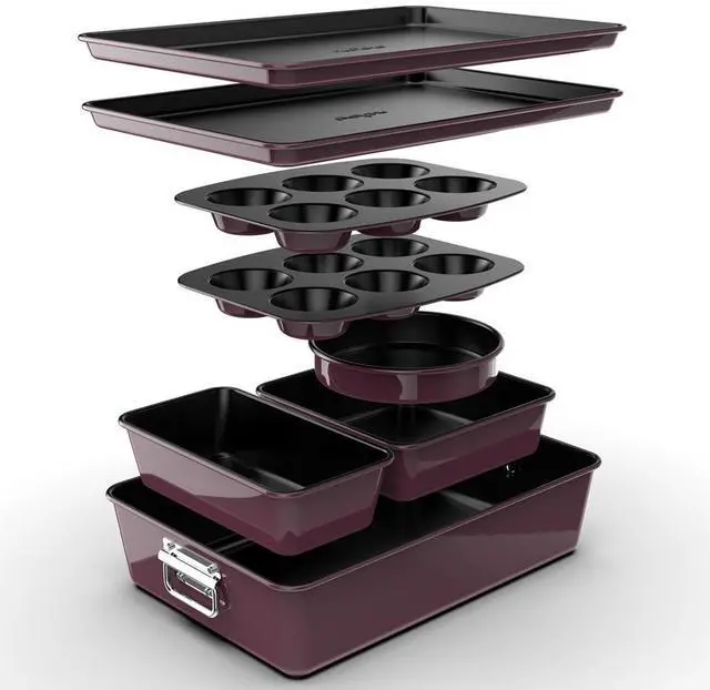 Main image of NutriChef 8-Piece Non-Stick Stackable Carbon Steel Bakeware Set - Purple (NCBKSTK5)