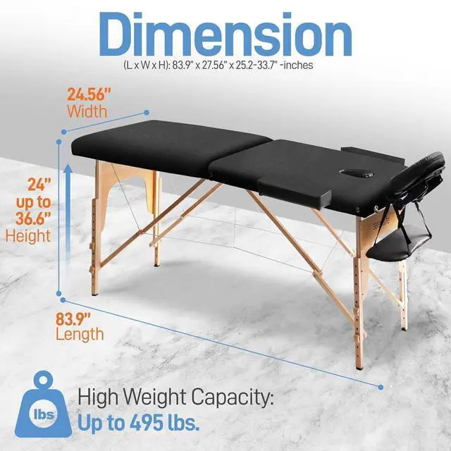 Alt view image 7 of 7 - SereneLife Professional Portable Massage Table - Adjustable Folding Bed with 3 Sections & Carrying Bag (SLMASGE1)