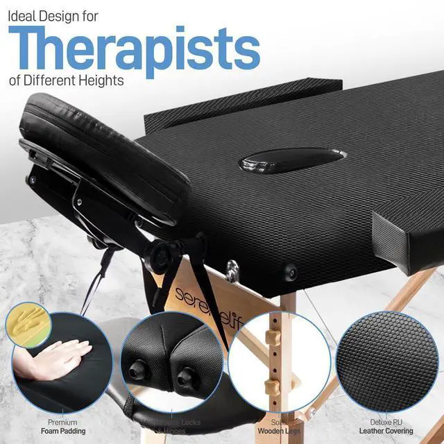Alt view image 3 of 7 - SereneLife Professional Portable Massage Table - Adjustable Folding Bed with 3 Sections & Carrying Bag (SLMASGE1)