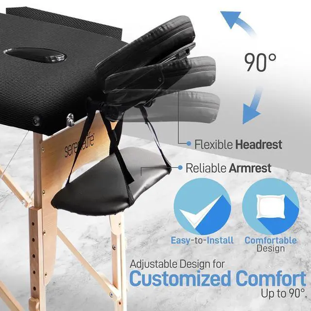 Alt view image 2 of 7 - SereneLife Professional Portable Massage Table - Adjustable Folding Bed with 3 Sections & Carrying Bag (SLMASGE1)