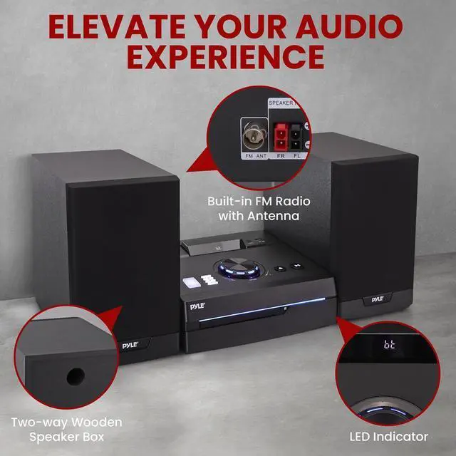 Main image of Pyle 60W Home Stereo Shelf System - Bluetooth, CD Player, FM Radio, USB, SD, & Remote Control (PHSKR26)
