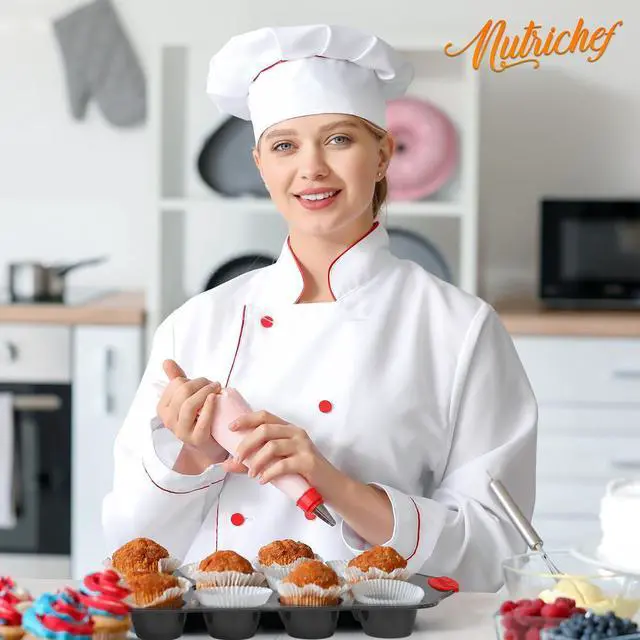 Alt view image 3 of 7 - NutriChef 8-Piece Non-Stick Carbon Steel Bakeware Set with Red Silicone Handles - Gray Coating (NCSBS8S)