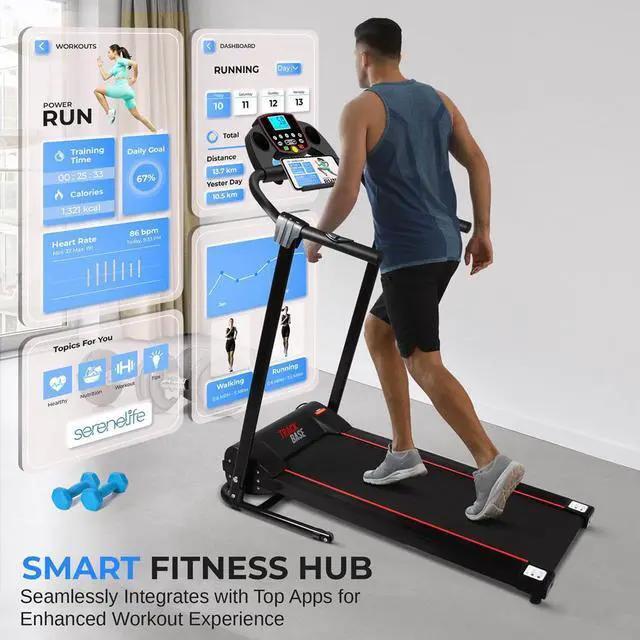 Alt view image 7 of 7 - SereneLife Digital Smart Treadmill with Bluetooth App Sync & Folding Design (SLFTRD18)