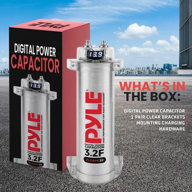 Alt view image 7 of 7 - Pyle 3.2 Farad Digital Power Capacitor - High-Performance Car Audio Accessory with Blue Digital Display (PLCAPE32)