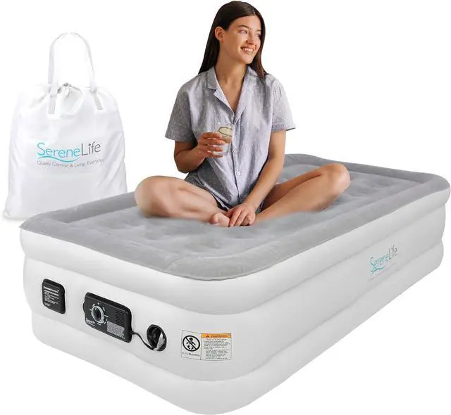 Main image of SereneLife 18" Twin Raised Airbed - Elevated Inflatable Air Mattress with Built-in Pump (SLABTW53)