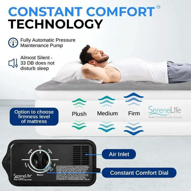 Alt view image 3 of 7 - SereneLife 18" Twin Raised Airbed - Elevated Inflatable Air Mattress with Built-in Pump (SLABTW53)