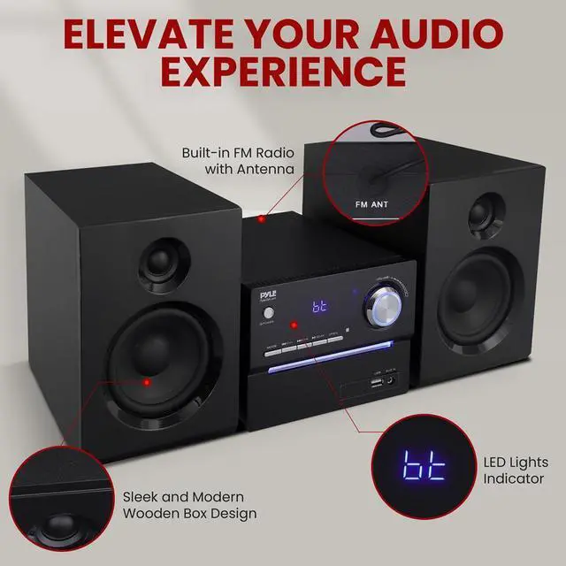 Alt view image 2 of 7 - Pyle 3-Piece Wireless Bluetooth Streaming Stereo System with MP3, USB, FM Radio, Bass Reflex Speaker & Remote Control (PHSKR20)