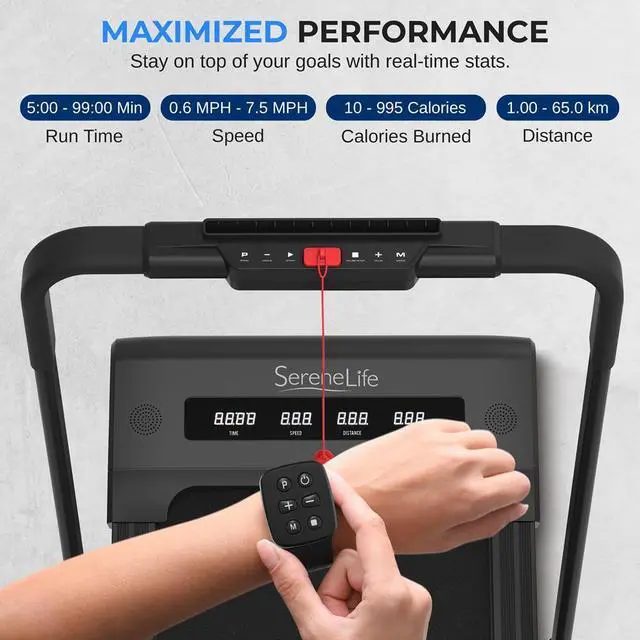 Alt view image 3 of 7 - SereneLife Folding Motorized Treadmill - 2.5HP Digital Smart Running Machine with Bluetooth & LED Display (SLFOLD20)