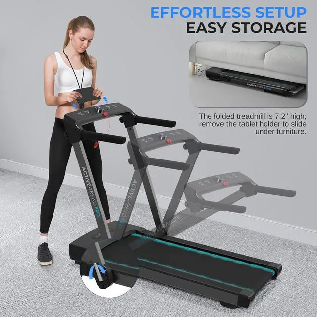 Alt view image 7 of 7 - SereneLife Folding Motorized Treadmill - 2.5HP Electric Smart Running Machine with Bluetooth & LED Display (SLFOLD30)