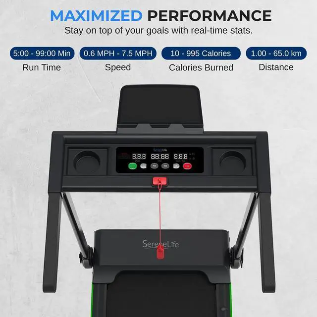 Alt view image 5 of 7 - SereneLife Folding Motorized Treadmill - 2.5HP Digital Running Machine with Bluetooth & LED Display (SLFOLD10)