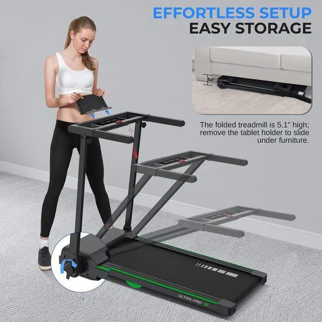 Alt view image 3 of 7 - SereneLife Folding Motorized Treadmill - 2.5HP Digital Running Machine with Bluetooth & LED Display (SLFOLD10)