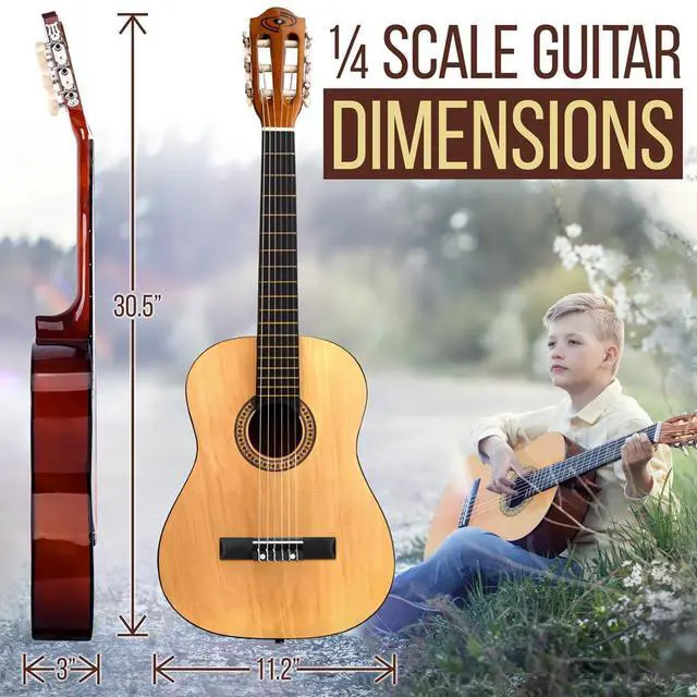 Alt view image 2 of 7 - Pyle Classic Style Junior Scale Guitar - 30" with Digital Tuner & Accessories (PGACLS30)