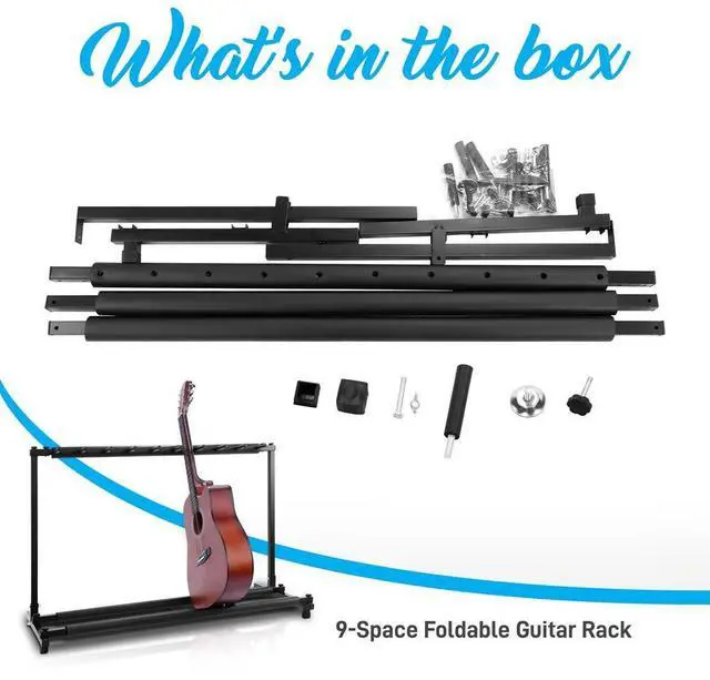 Alt view image 2 of 7 - Pyle 9-Space Foldable Guitar Rack - Multi-Instrument Floor Stand Holder (PGST93)