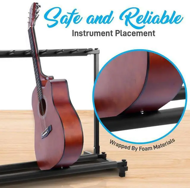Alt view image 4 of 7 - Pyle 9-Space Foldable Guitar Rack - Multi-Instrument Floor Stand Holder (PGST93)