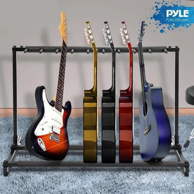 Alt view image 7 of 7 - Pyle 9-Space Foldable Guitar Rack - Multi-Instrument Floor Stand Holder (PGST93)