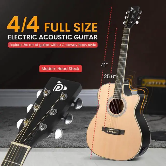 Alt view image 6 of 7 - Pyle 40" Electric Acoustic Guitar Kit with Amplifier & Accessories - Natural Matte Finish (PEAGKT100)