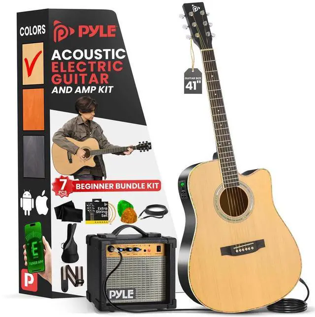 Main image of Pyle 40" Electric Acoustic Guitar Kit with Amplifier & Accessories - Natural Matte Finish (PEAGKT100)