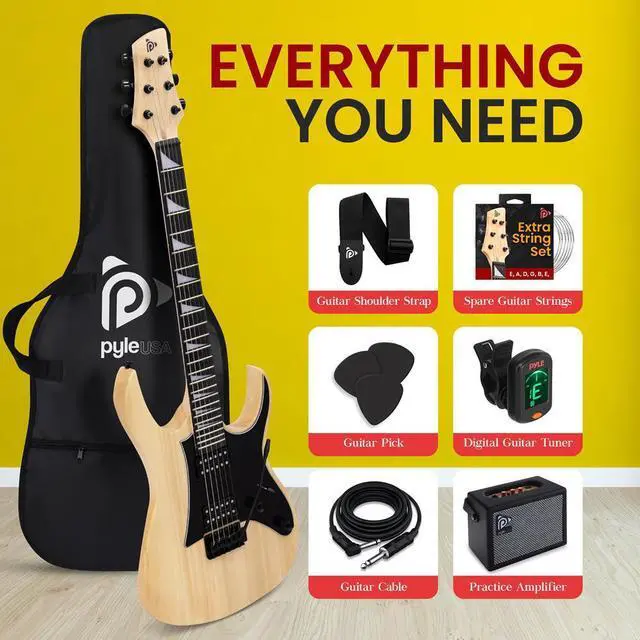 Alt view image 5 of 7 - Pyle 38.7" Prog Rock Electric Guitar & Amp Kit - Natural - PEGKT781N