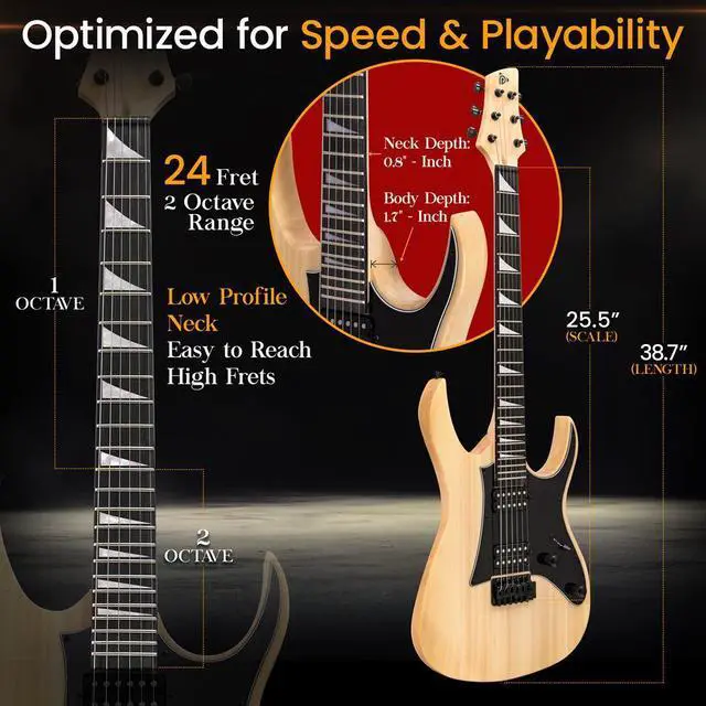 Alt view image 7 of 7 - Pyle 38.7" Prog Rock Electric Guitar & Amp Kit - Natural - PEGKT781N