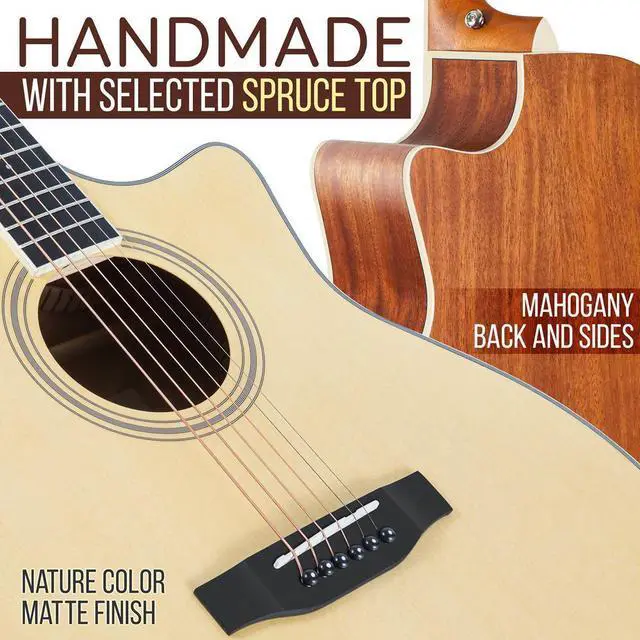 Alt view image 5 of 7 - Pyle 41" 6-String Electric Acoustic Guitar Kit - Natural Matte - PEAG200