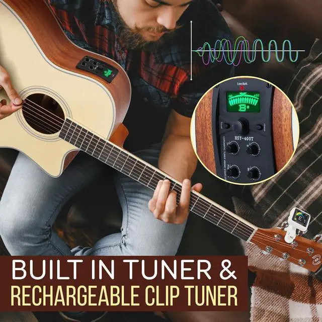 Alt view image 4 of 7 - Pyle 41" 6-String Electric Acoustic Guitar Kit - Natural Matte - PEAG200