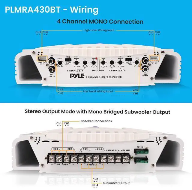 Alt view image 4 of 7 - Pyle 4-Channel Elite Bluetooth Marine Amplifier - 1000W - PLMRA430BT