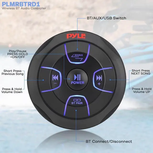 Alt view image 5 of 7 - Pyle Wireless Bluetooth Audio Controller - Waterproof Marine Receiver - PLMRBTRD1