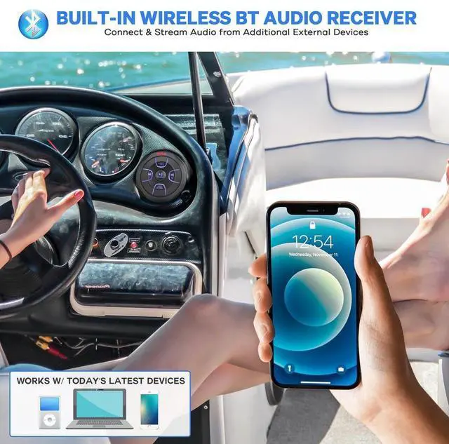 Alt view image 2 of 7 - Pyle Wireless Bluetooth Audio Controller - Waterproof Marine Receiver - PLMRBTRD1